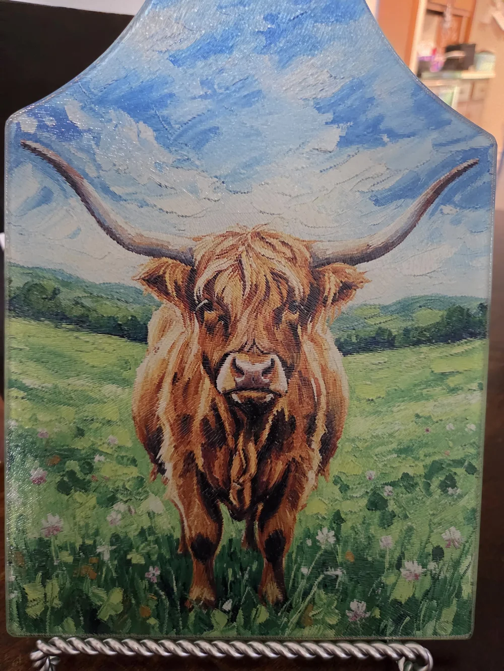Tempered Glass Highland Cow Cutting Board - Blue Sky & Green Meadow